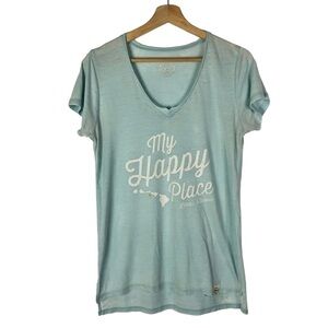 Lanai Hawaii Tourist Light‎ Blue V-Neck Graphic Short Sleeve T-Shirt L